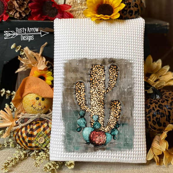 Cheetah Cactus Waffle Weave Tea Towel