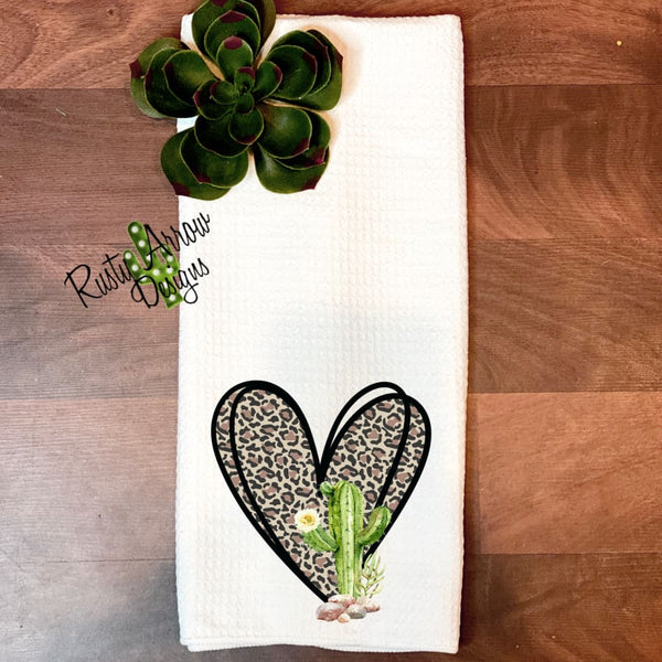 Cheetah Cactus Waffle Weave Tea Towel