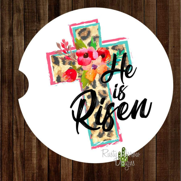 Cheetah Cross He Is Risen Set of 2 Car Coasters - Car Coasters