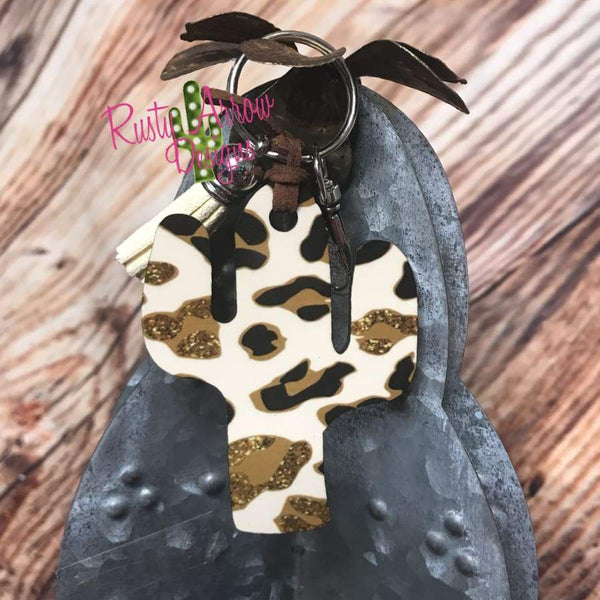 Cheetah Glitter Cactus Key Chain