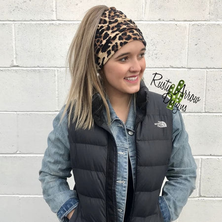 Red and Blue Plaid Peek-A-Boo Messy Bun Beanies
