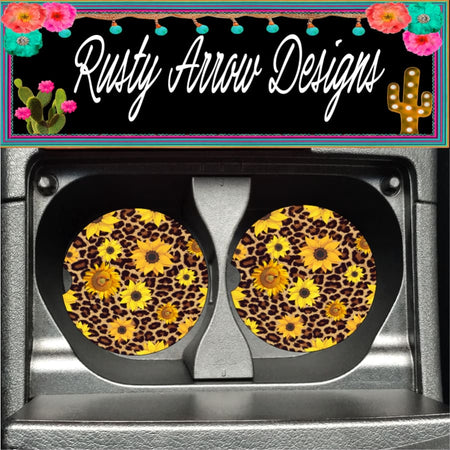 Sugar Skull Black Set of 2 Car Coasters