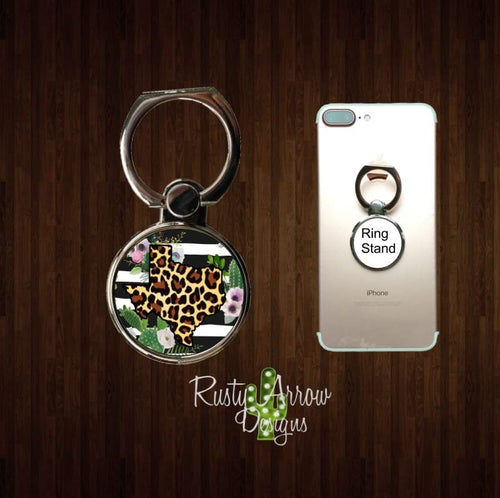 Cheetah Texas with B&W Stripe Phone Ring Stand