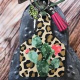 Cheetah With Cactus Plant Livestock Ear Tag Key Chain