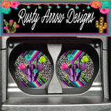 Cheetah with Purple Cactus Set of 2 Car Coasters - Car Coasters