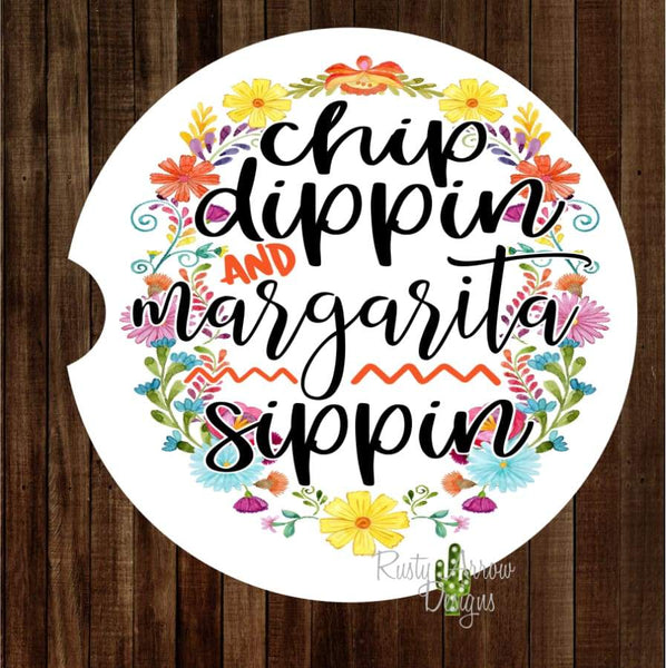 Chip Dippin Margarita Sippin Set of 2 Car Coasters - Car Coasters