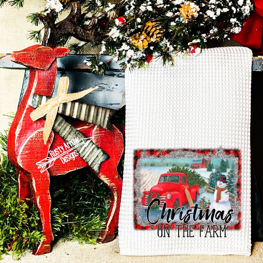 Christmas on the Farm Waffle Weave Tea Towel