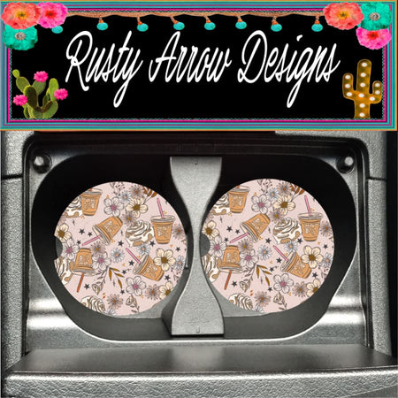 Sugar Skull Black Set of 2 Car Coasters