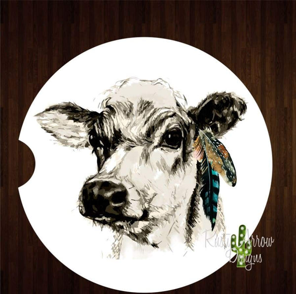 Cow with Feathers Set of 2 Car Coasters - Car Coasters