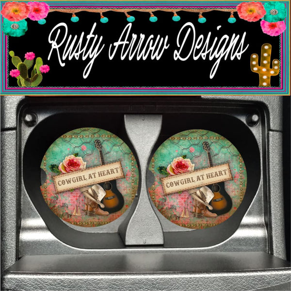 Cowgirl At Heart Set of 2 Car Coasters - Car Coasters