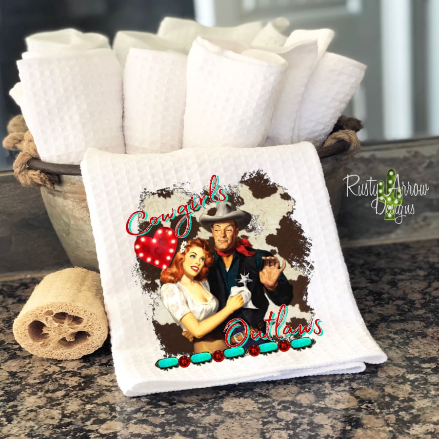 Cowgirls and Outlaws Waffle Weave Tea Towel