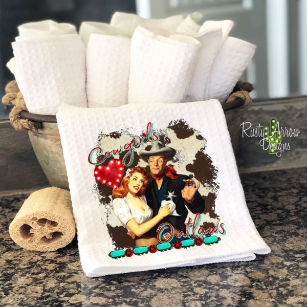 Cowgirls and Outlaws Waffle Weave Tea Towel