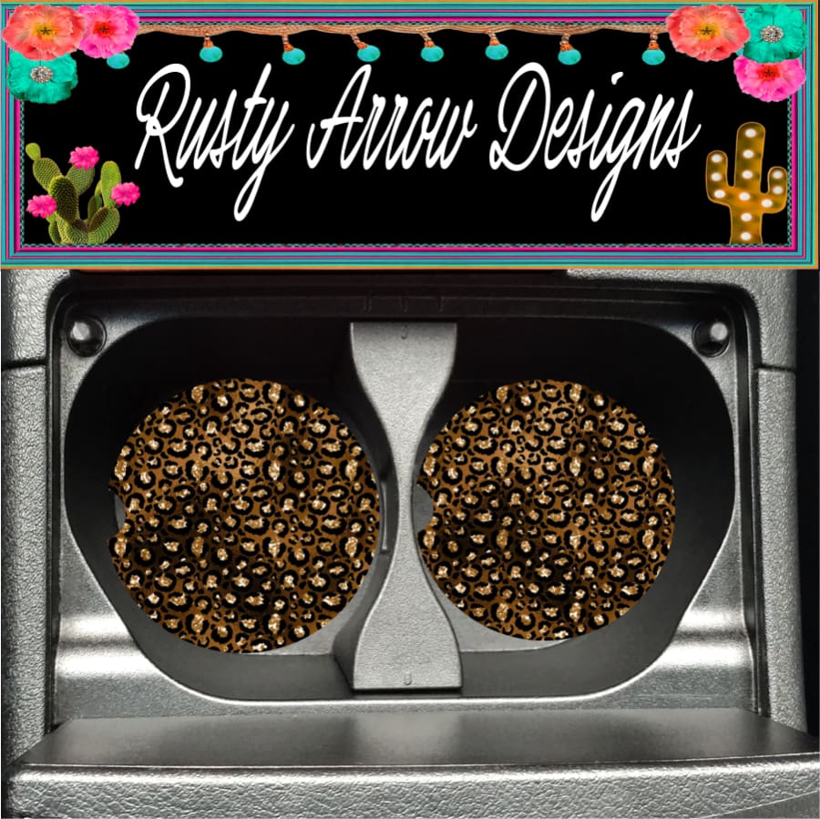 Dark Glitter Cheetah Set of 2 Car Coasters