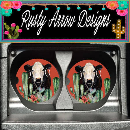 Sugar Skull Black Set of 2 Car Coasters