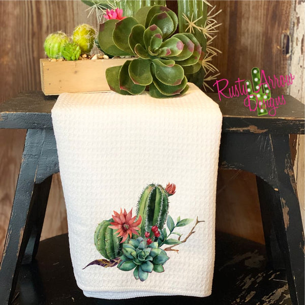 Desert Cactus Waffle Weave Tea Towel