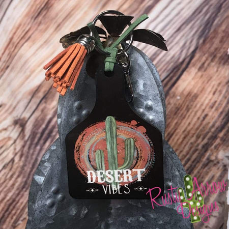 Cheetah With Cactus Plant Livestock Ear Tag Key Chain