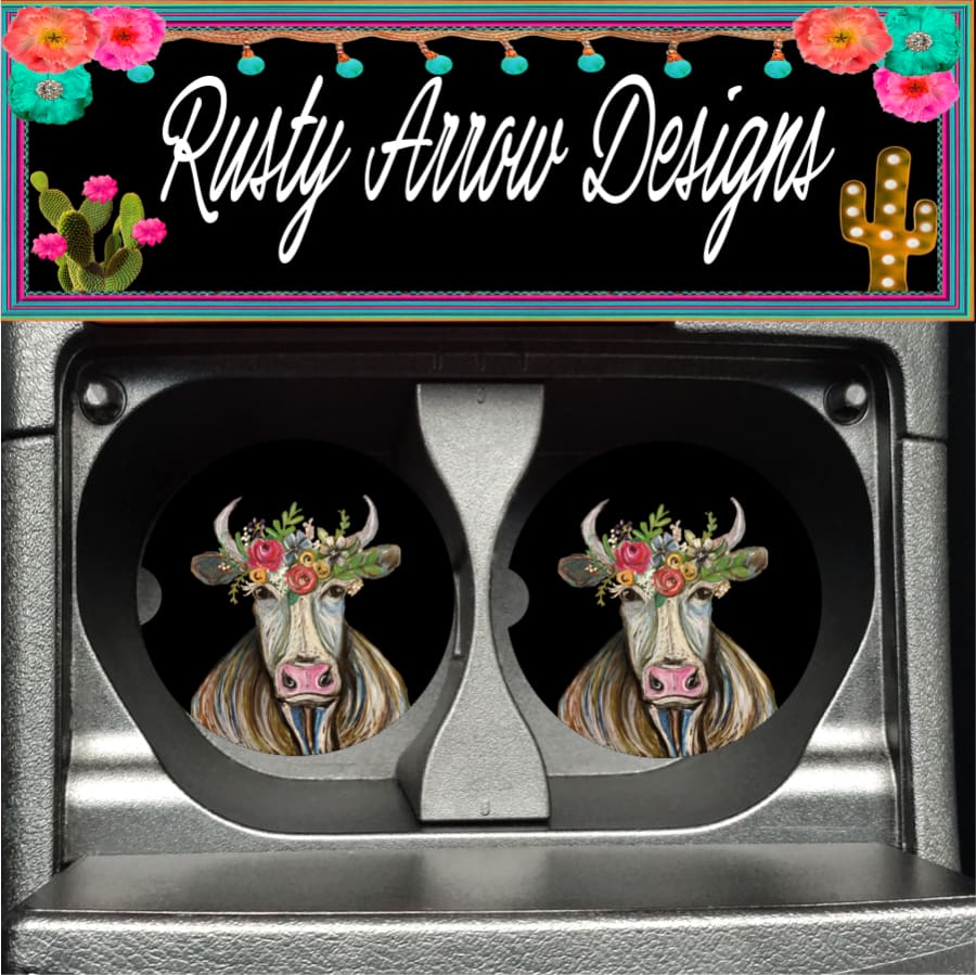 Farm Cow Set of 2 Car Coasters