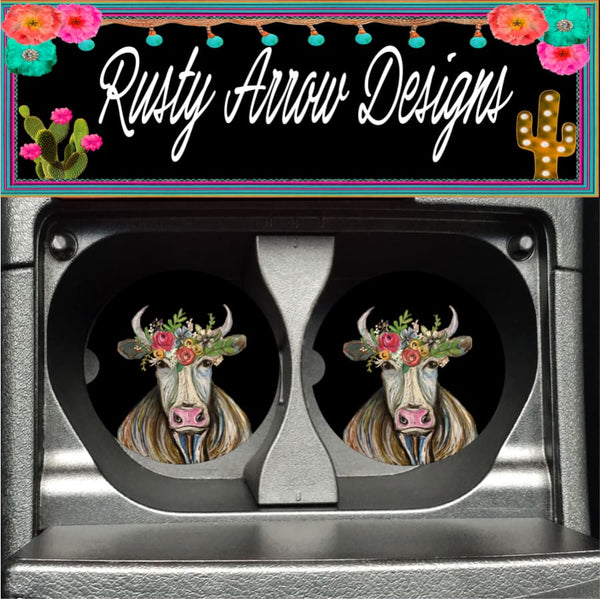 Farm Cow Set of 2 Car Coasters - Car Coasters