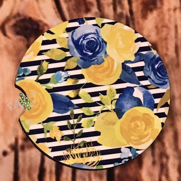 Floral and Stripes Air Freshener and Coaster Set Blue - Air Freshener