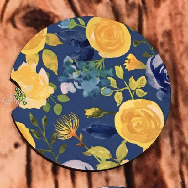 Floral and Stripes Air Freshener and Coaster Set Blue 2 - Air Freshener