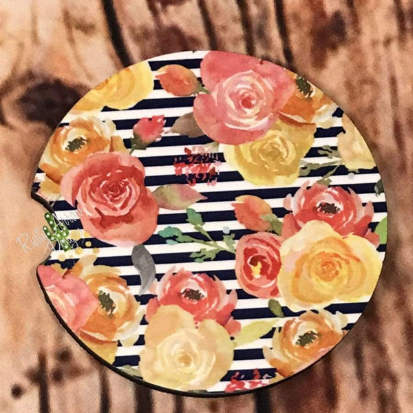 Floral and Stripes Air Freshener and Coaster Set Orange 1 - Air Freshener