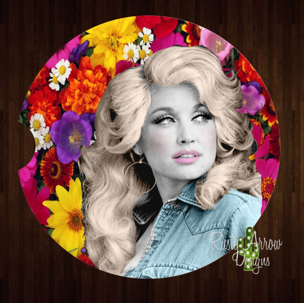 Floral Dolly Set of 2 Car Coasters - Car Coasters