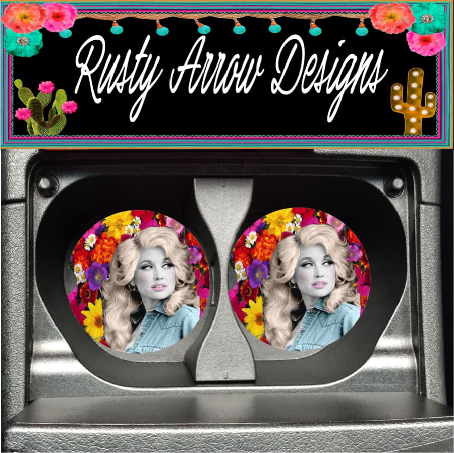 Floral Dolly Set of 2 Car Coasters