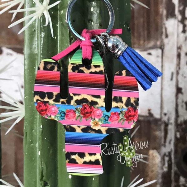 Floral Serape Cactus Key Chain