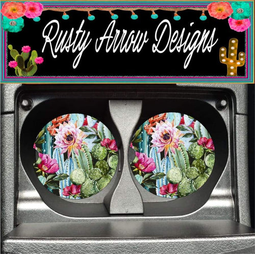Full Cactus and Succulents Set of 2 Car Coasters - Car Coasters