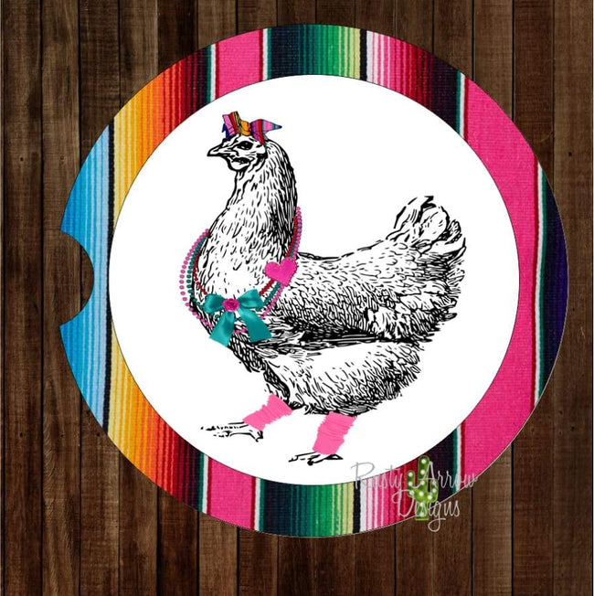 Funky Serape Chicken Set of 2 Car Coasters - Car Coasters