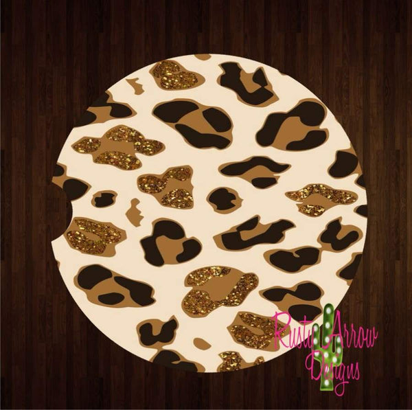 Glitter Cheetah Set of 2 Car Coasters - Car Coasters