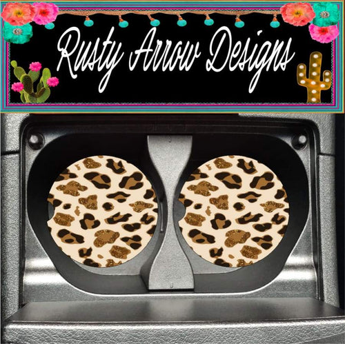 Glitter Cheetah Set of 2 Car Coasters - Car Coasters