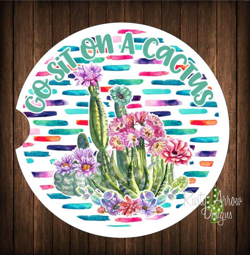 Go Sit on a Cactus Set of 2 Car Coasters - Car Coasters