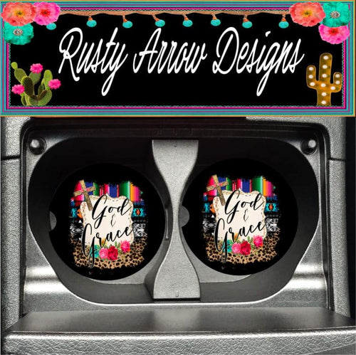 God and Grace Set of 2 Car Coasters - Car Coasters