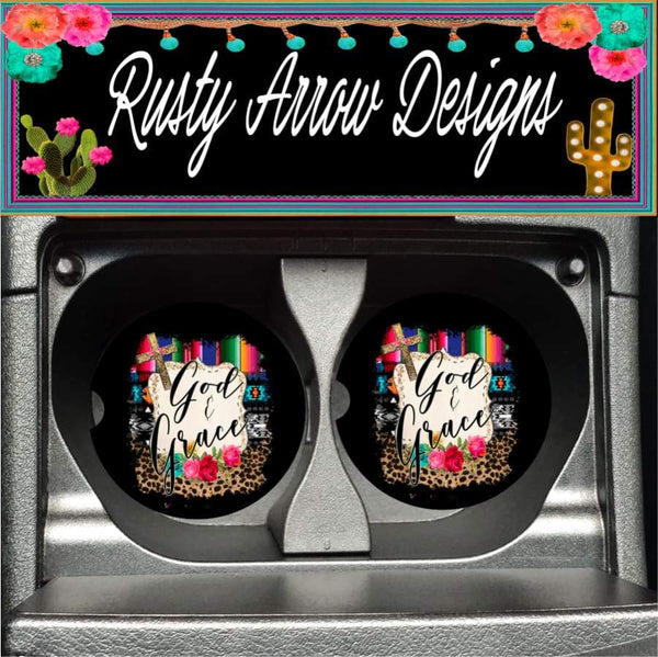 God and Grace Set of 2 Car Coasters - Car Coasters