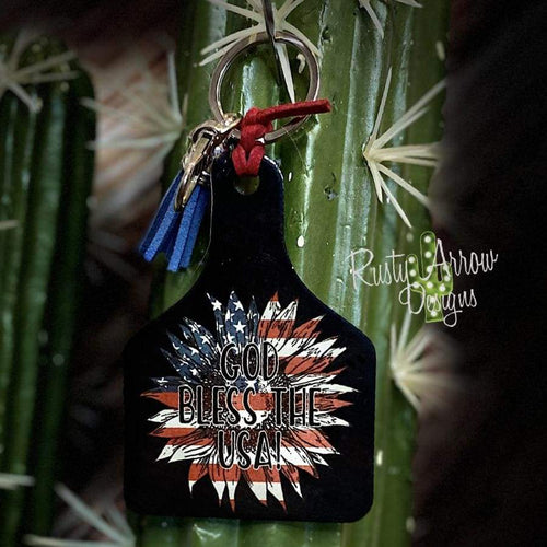 God Bless the USA Livestock Ear Tag Key Chain