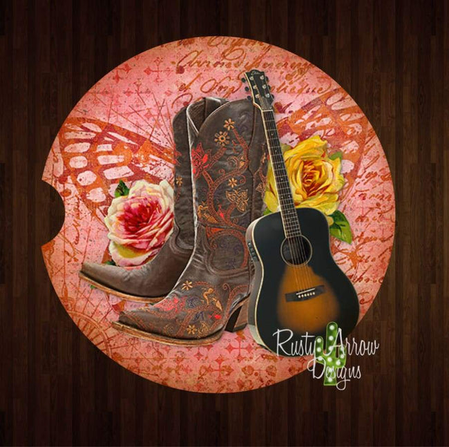 Guitars and Roses Set of 2 Car Coasters - Car Coasters