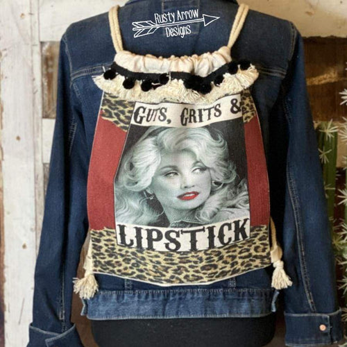 Guts Grits and Lipstick Linen Drawstring Backpack