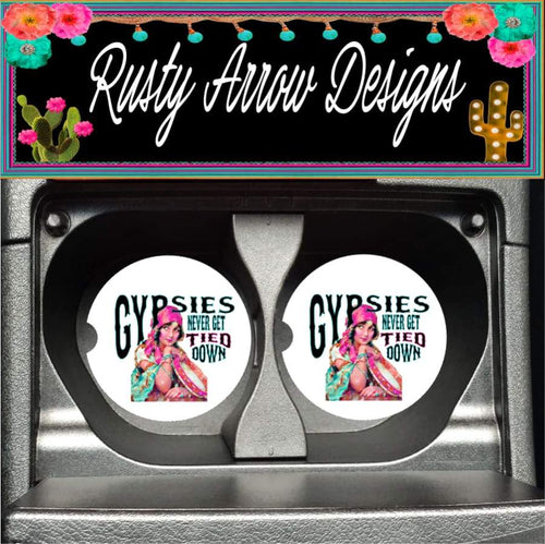 Gypsies Never Get Tied Down Set of 2 Car Coasters - Car Coasters