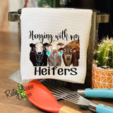 Hanging with my Heifers Waffle Weave Tea Towel