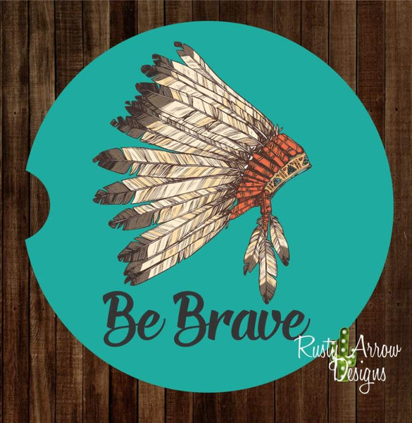 Headdress Be Brave Set of 2 Car Coasters - Car Coasters