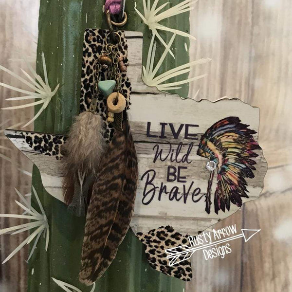 Headdress Be Brave Texas Rear View Mirror Charm Bag Tag or Christmas Ornament