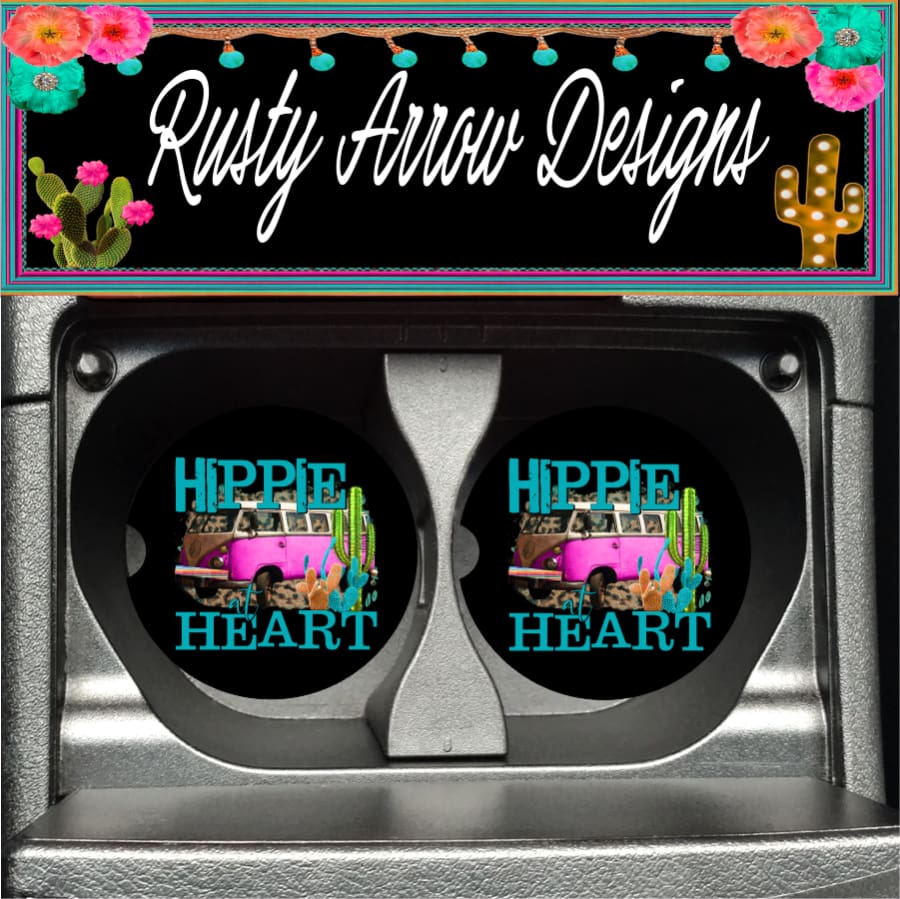 Hippie Heart Set of 2 Car Coasters