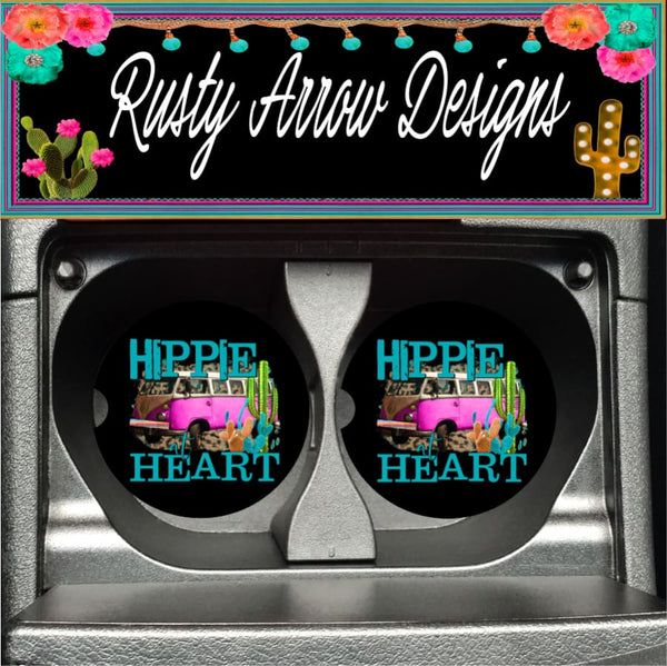Hippie Heart Set of 2 Car Coasters - Car Coasters