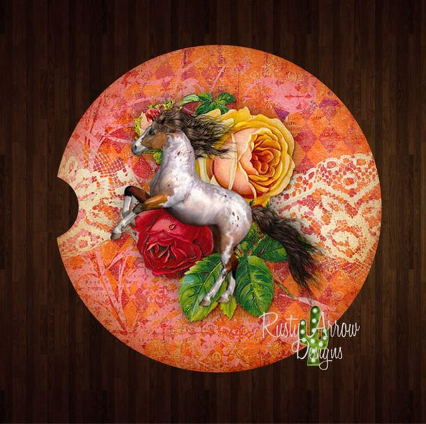 Horses and Roses Set of 2 Car Coasters - Car Coasters