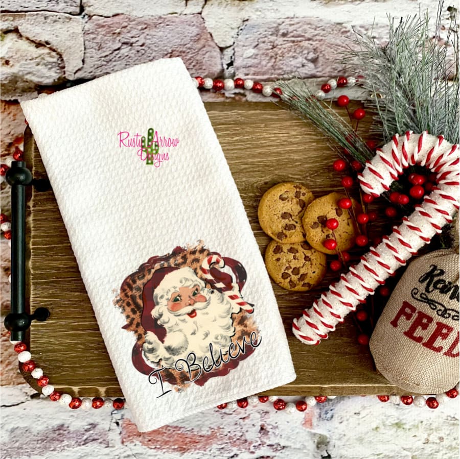 I Believe Santa Waffle Weave Tea Towel