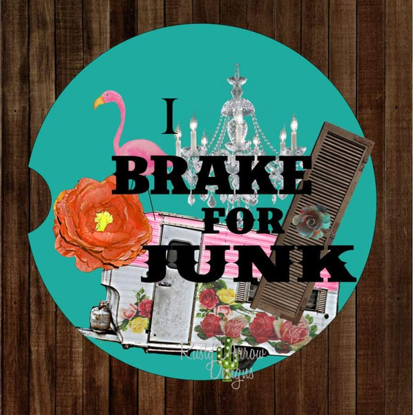 I Break for Junk Set of 2 Car Coasters - Car Coasters