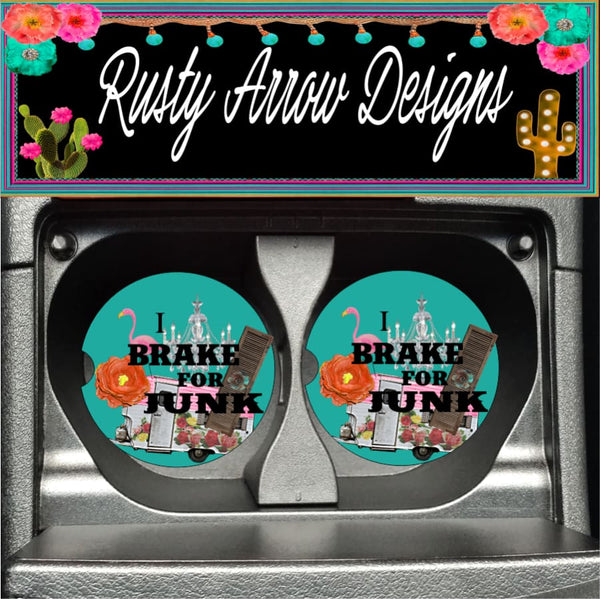 I Break for Junk Set of 2 Car Coasters - Car Coasters
