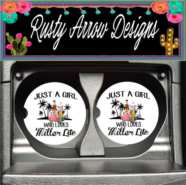 Just a Girl Who Loves Miller Lite Set of 2 Car Coasters - Car Coasters