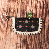 Key Chain Wallet - Black Orange and Blue Aztec